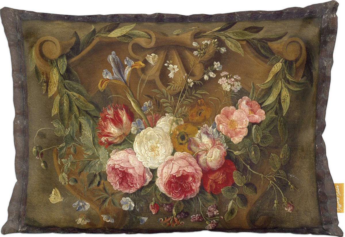 Poduszka dekoracyjna na prezent z obrazem Dekoracyjna martwa natura Z girlandą kwiatów Jan van Kessel (starszy) Szyjemy Sztukę