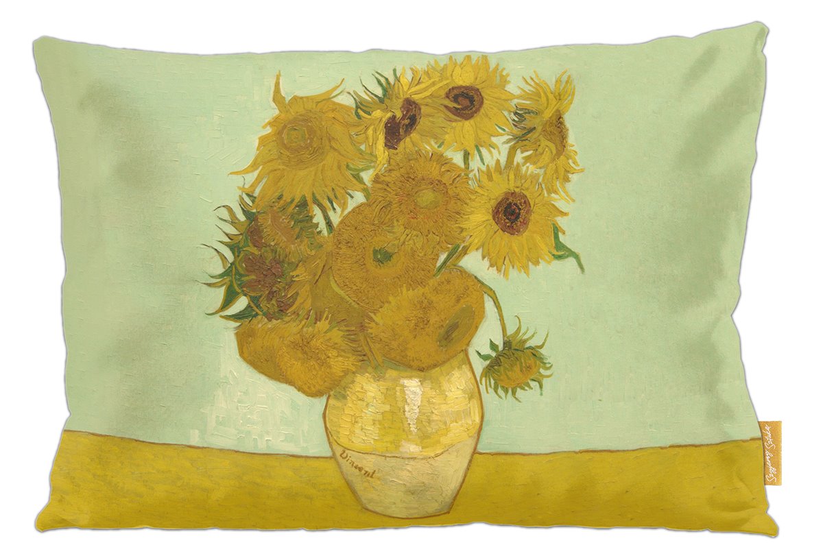 Poduszka dekoracyjna na prezent z obrazem Martwa natura: wazon z piętnastoma słonecznikami Vincent Van Gogh Szyjemy Sztukę
