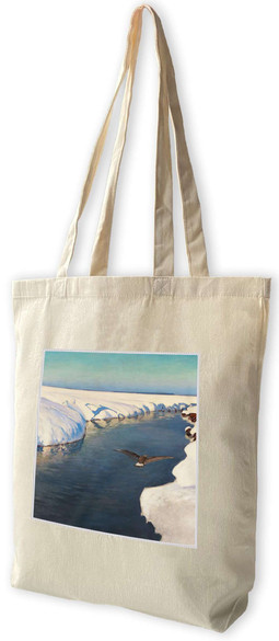 Torba z naszywką Pejzaż zimowy z rzeką i ptakiem Julian Fałat