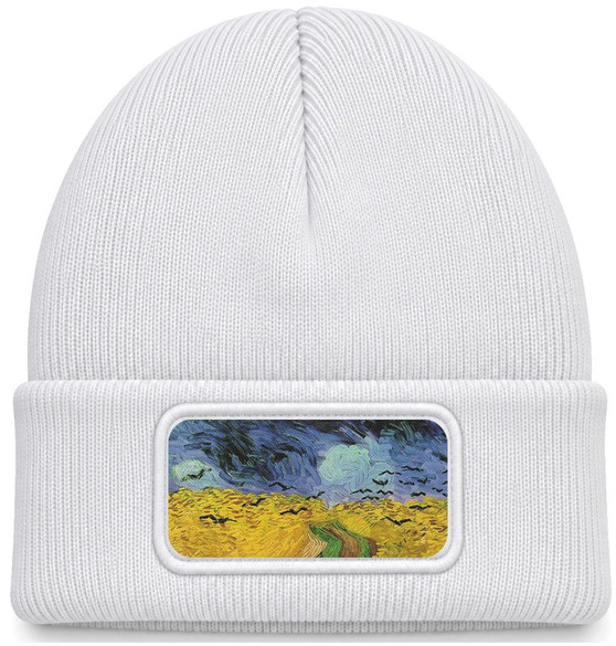 Czapka zimowa Pole pszenicy z krukami Vincent Van Gogh – biała