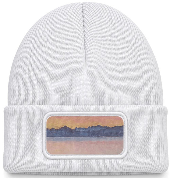 Czapka zimowa Genfersee mit Mont-Blanc im Morgenrot Ferdinand Hodler – biała