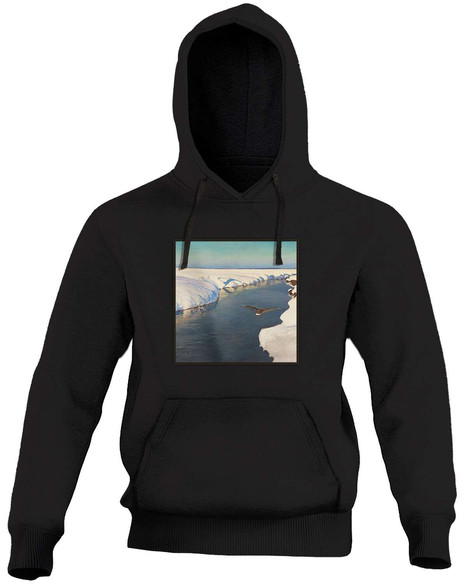 Bluza z naszywką Pejzaż zimowy z rzeką i ptakiem Julian Fałat