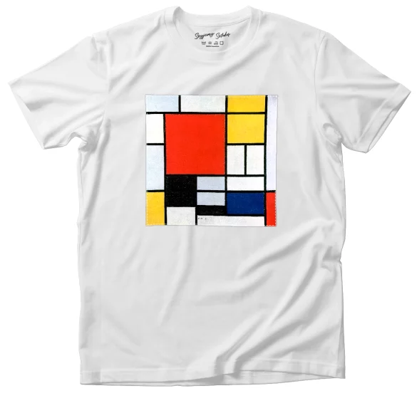Koszulka z naszywką Kompozycja w czerwieni, żółci, błękicie i czerni Piet Mondrian