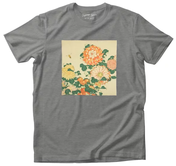 Koszulka z naszywką Chryzantemy i pszczoła Katsushika Hokusai