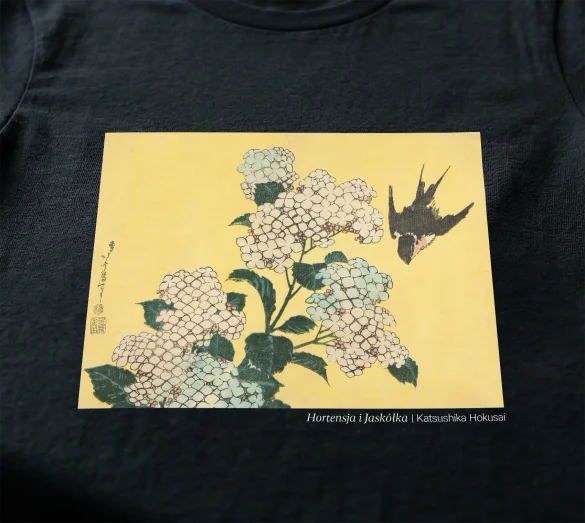 Koszulka z nadrukiem Hortensja i Jaskółka Katsushika Hokusai