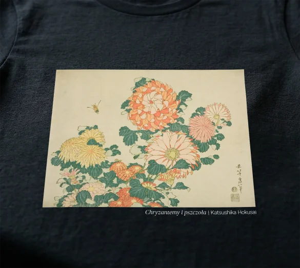 Koszulka z nadrukiem Chryzantemy i pszczoła Katsushika Hokusai