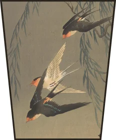 Ekran Trzy jaskółki rdzawoczerwone podczas nurkowania Ohara Koson