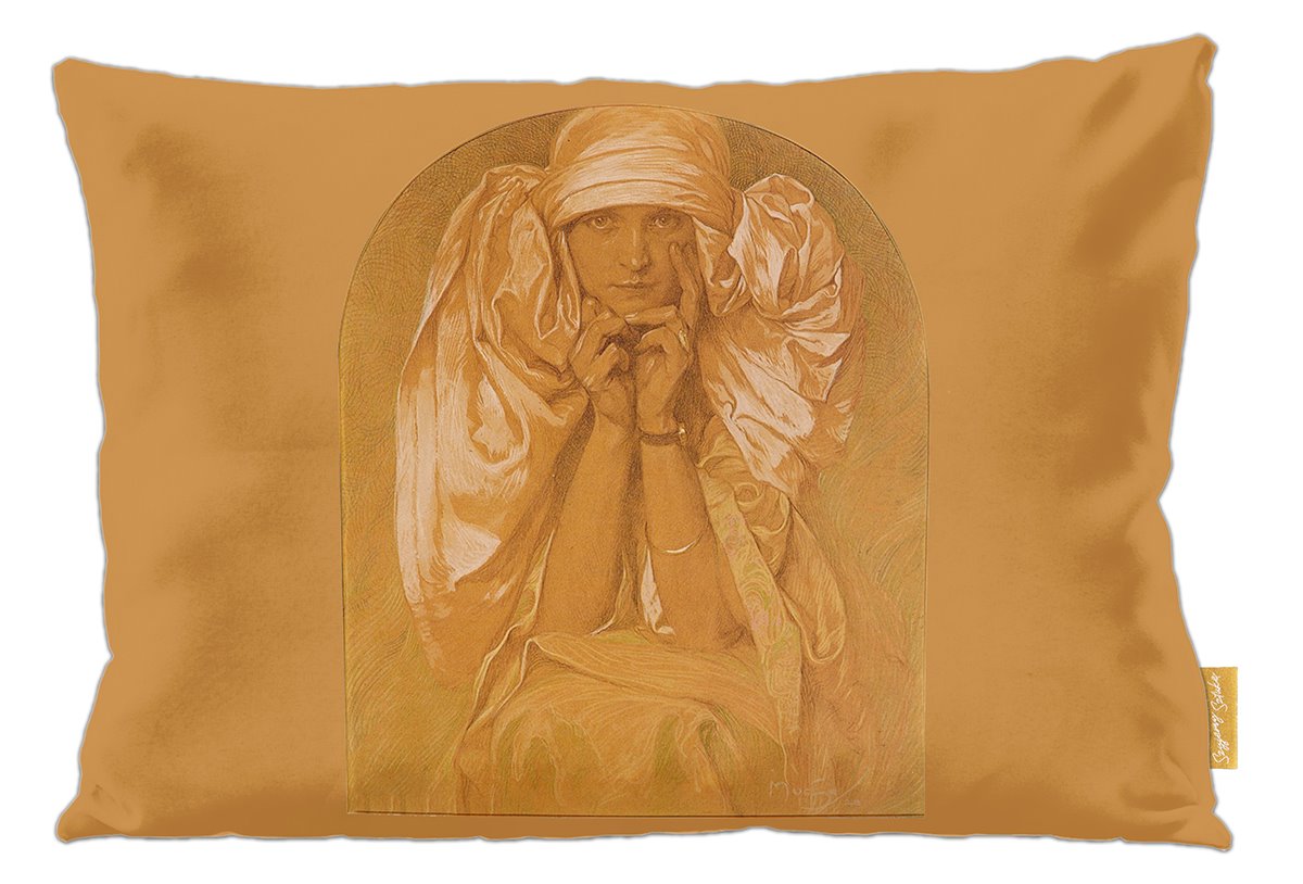 Poduszka dekoracyjna na prezent z obrazem Portret córki Artysty – Jarosławy Alfons Mucha Szyjemy Sztukę