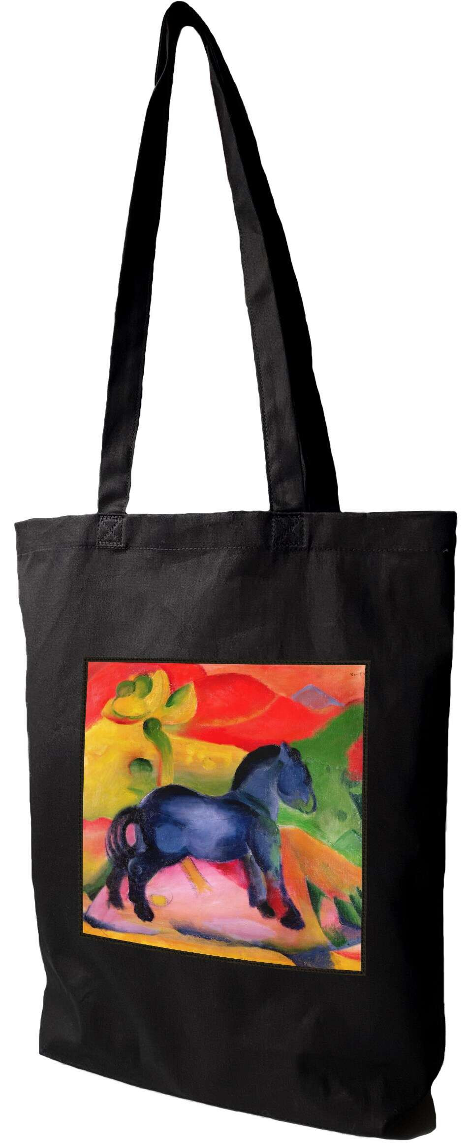 Torba z naszywką Mały niebieski koń Franz Marc, Czarna