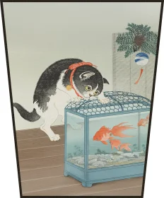 Ekran Kot i złota rybka Ohara Koson