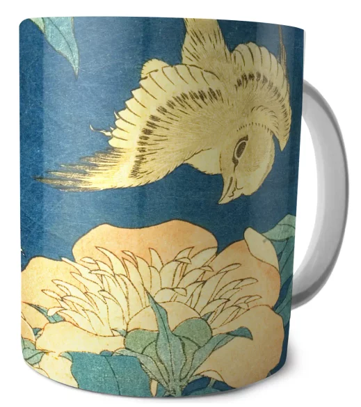 Kubek Kanarek i piwonia Katsushika Hokusai