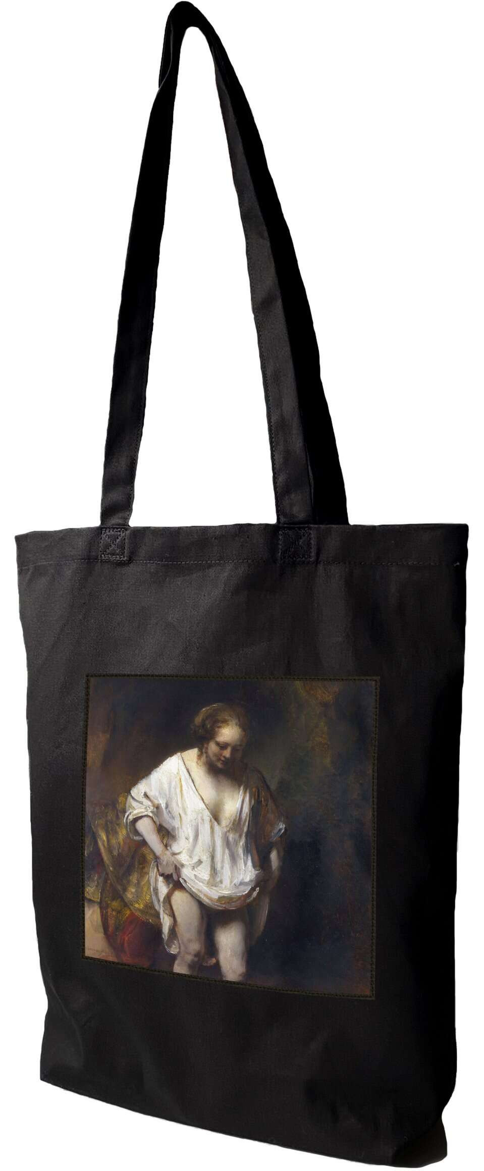 Torba z naszywką Hendrickje kąpiąca się w rzece Rembrandt, Czarna
