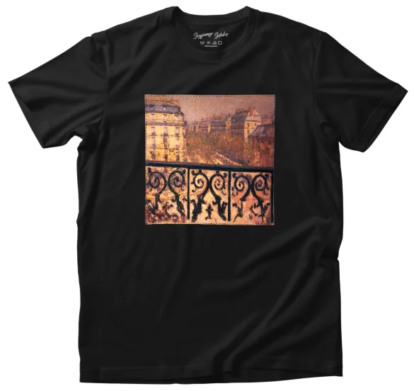 Koszulka z naszywką Balkon w Paryżu Gustave Caillebotte