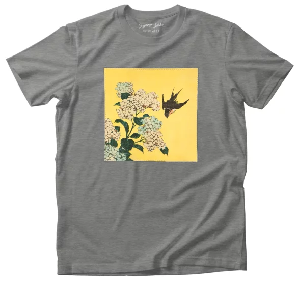 Koszulka z naszywką Hortensja i Jaskółka Katsushika Hokusai