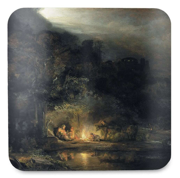 Podkładka pod kubek Krajobraz z odpoczynkiem podczas Ucieczki do Egiptu Rembrandt