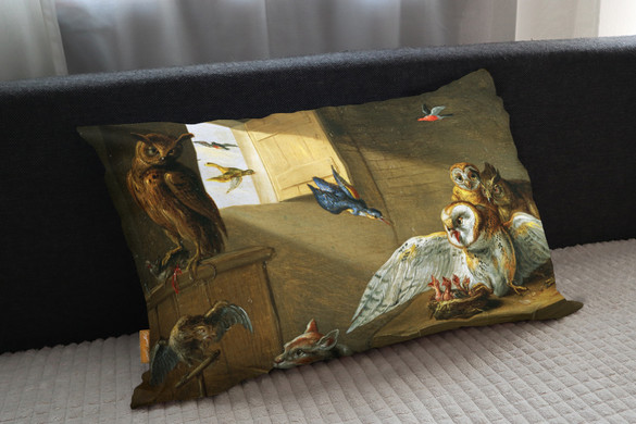 Poduszka Rodzina sów, innych ptaków i kota Jan van Kessel (starszy)