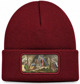 Czapka zimowa Mistyczne narodzenie Sandro Botticelli – bordowa