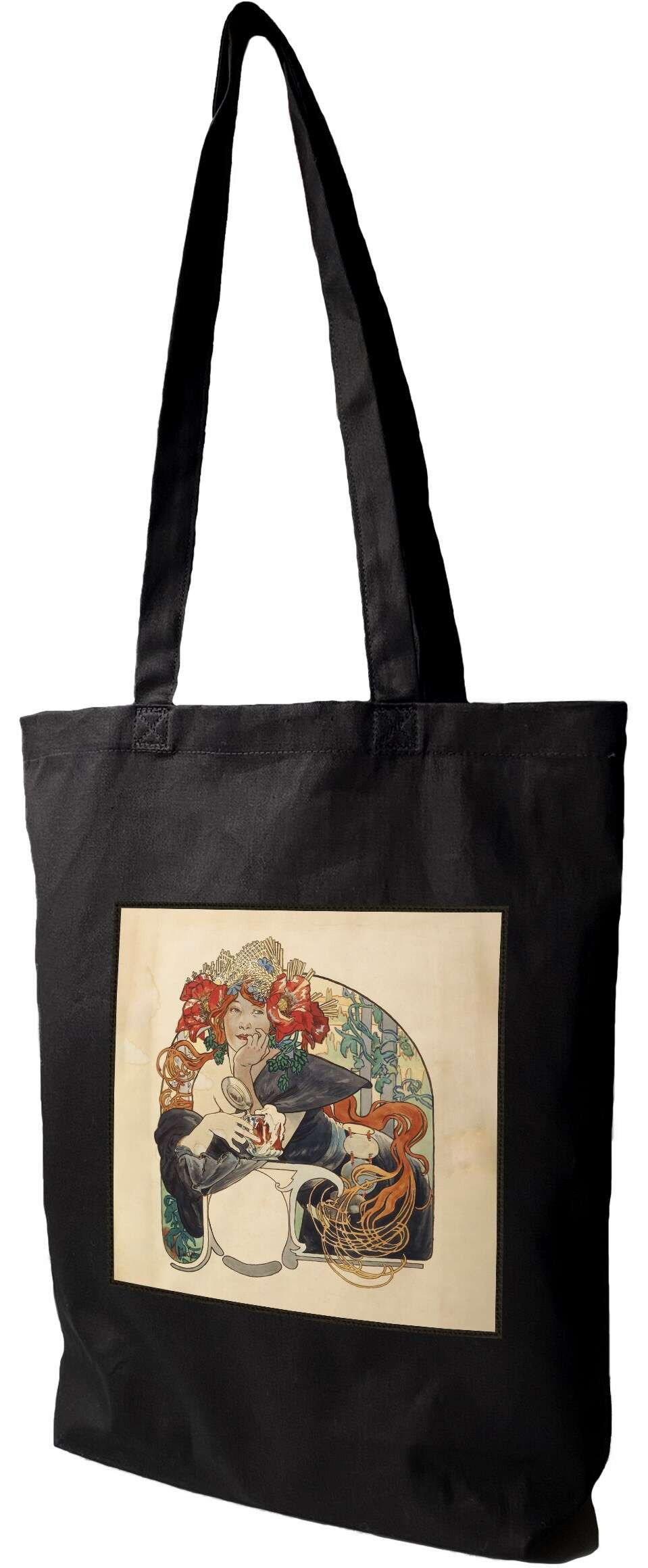Torba z naszywką Bières De La Meuse (Piwo z mezy) Alfons Mucha, Czarna