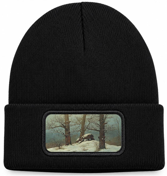 Czapka zimowa Dolmen w śniegu Caspar David Friedrich – czarna