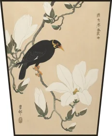 Ekran Wzgórze Myna na gałęzi magnolii Ohara Koson