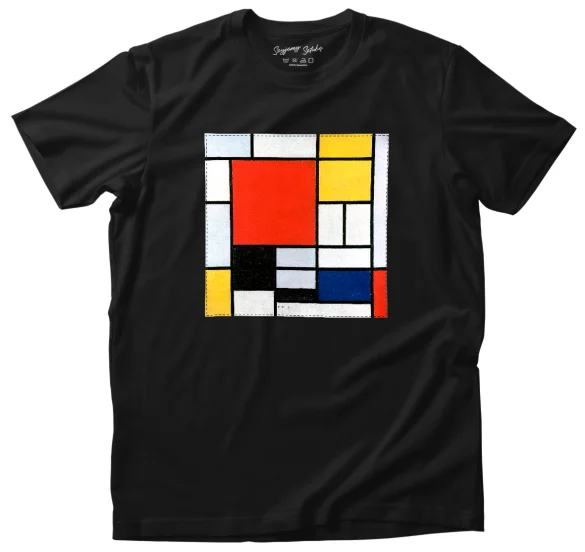 Koszulka z naszywką Kompozycja w czerwieni, żółci, błękicie i czerni Piet Mondrian