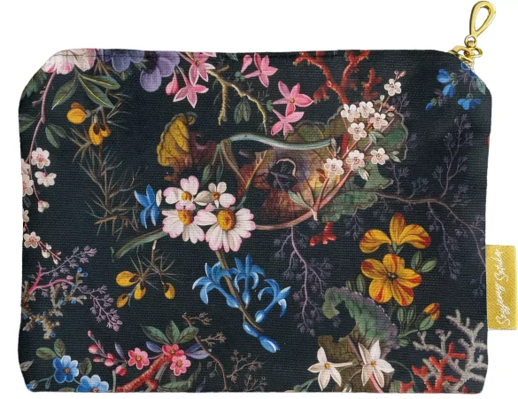Kosmetyczka mini Kwiaty i koralowce na czarnym tle William Kilburn