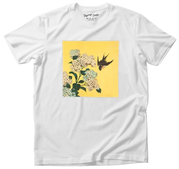 Koszulka z naszywką Hortensja i Jaskółka Katsushika Hokusai