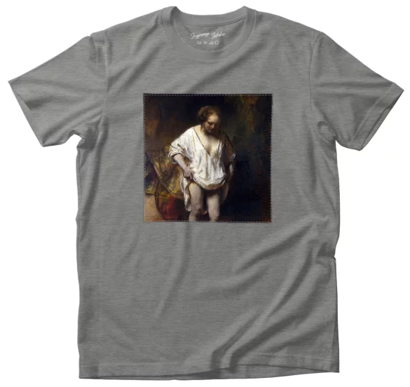 Koszulka z naszywką Hendrickje kąpiąca się w rzece Rembrandt
