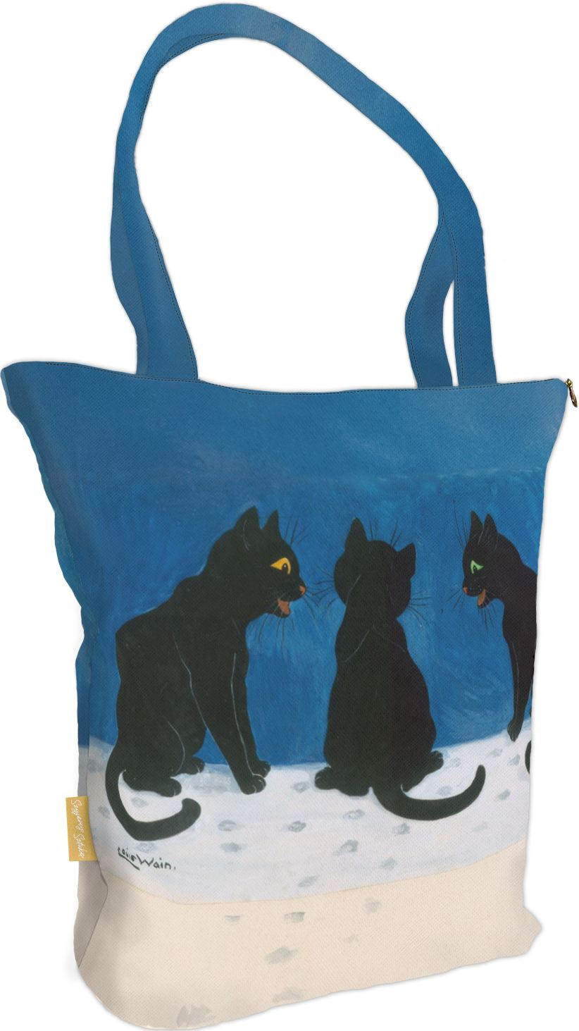 Torba na ramię shopper Czarne koty na śniegu Louis Wain