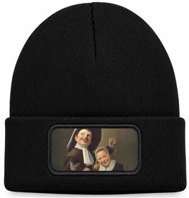 Czapka zimowa Chłopiec i dziewczynka z kotem i węgorzem Judith Leyster – czarna