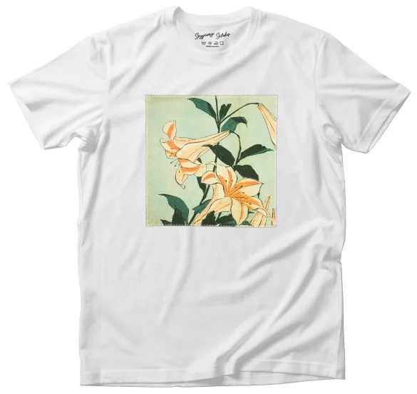 Koszulka z naszywką Lilie Katsushika Hokusai