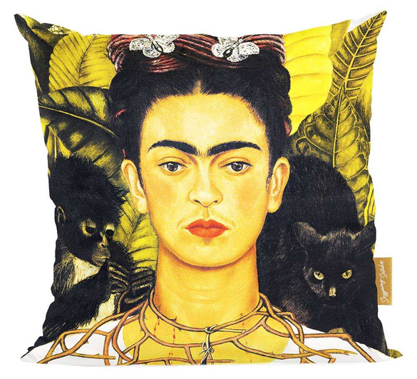 Poduszka Autoportret z cierniowym naszyjnikiem i kolibrem Frida Kahlo