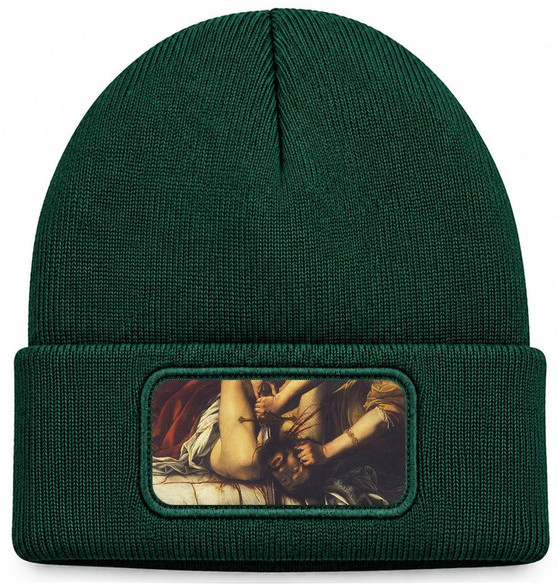 Czapka zimowa Judyta odcinająca głowę Holofernesowi Artemisia Gentileschi – zielona