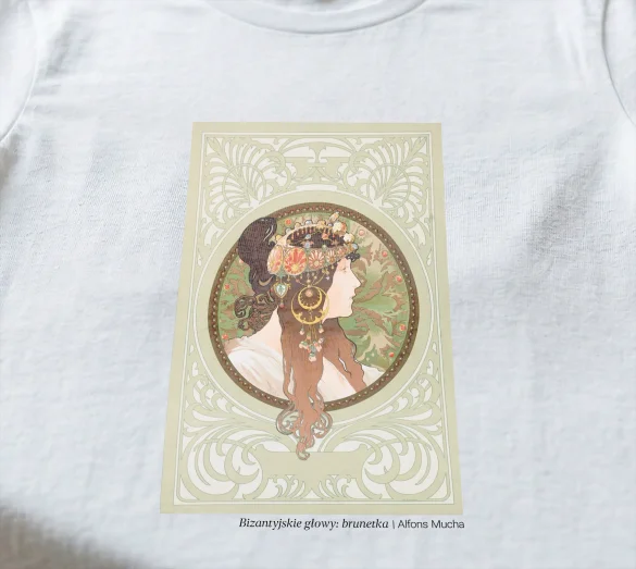 Koszulka z nadrukiem Bizantyjskie głowy: brunetka Alfons Mucha