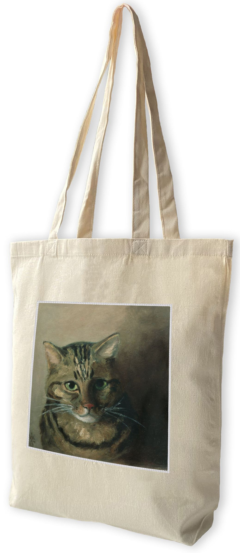 Torba z naszywką Studium głowy kota tabby Louis Wain, Ecru