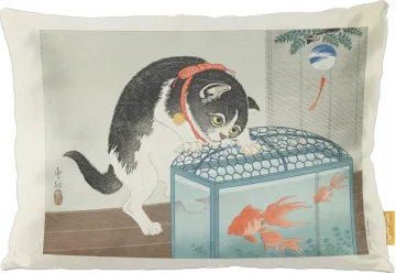 Poduszka Kot i złota rybka Ohara Koson