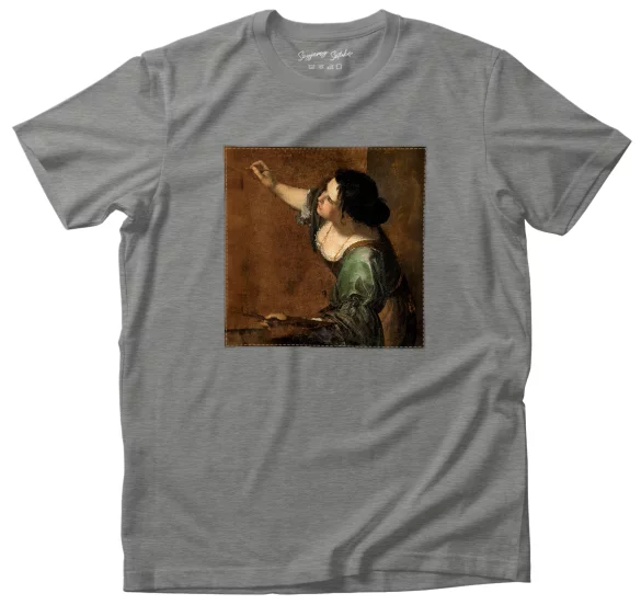 Koszulka z naszywką Autoportret jako alegoria malarstwa Artemisia Gentileschi