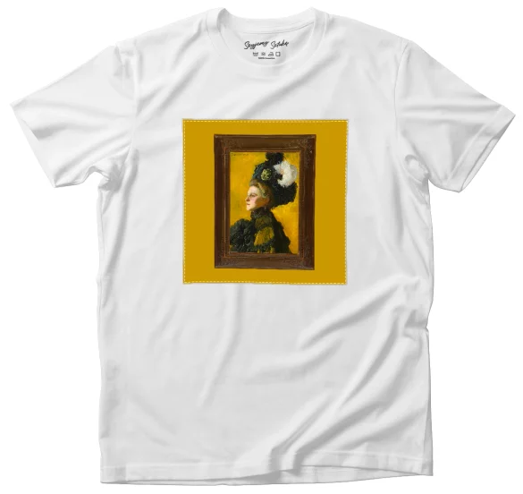 Koszulka z naszywką Portret żony artysty Jadwigi na żółtym tle Józef Mehoffer