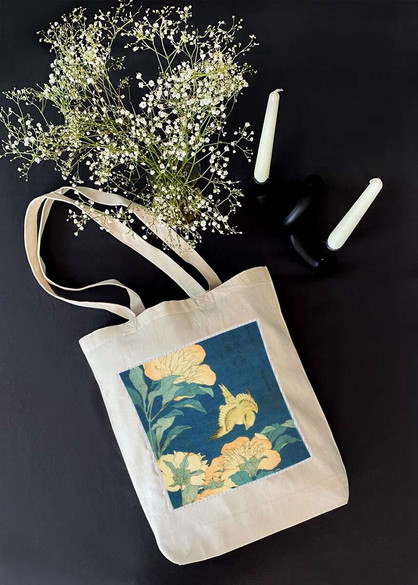 Torba z naszywką Kanarek i piwonia Katsushika Hokusai