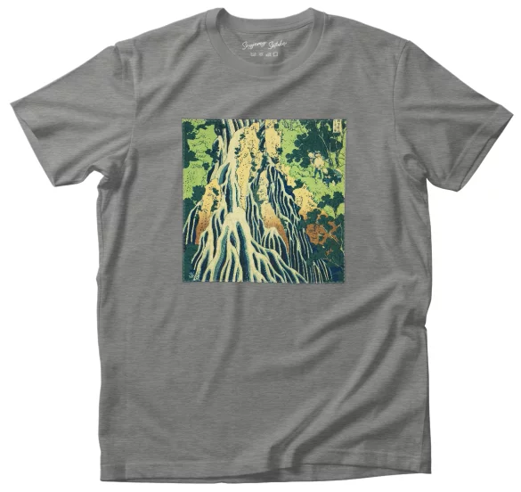 Koszulka z naszywką Wodospad Kirifuri na górze Kurokami w prowincji Shimotsuke Katsushika Hokusai