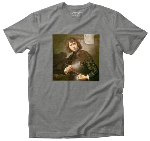 Koszulka z naszywką Młody mężczyzna w złotej zbroi Rembrandt
