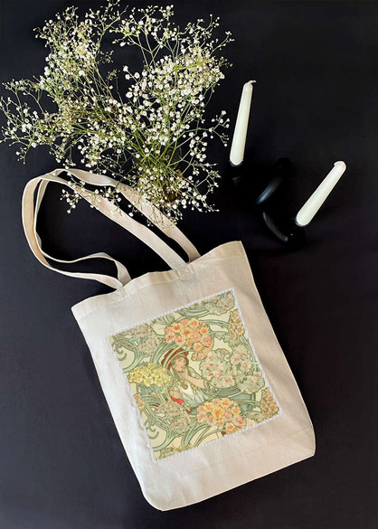 Torba z naszywką Byzantine – projekt tkaniny Alfons Mucha