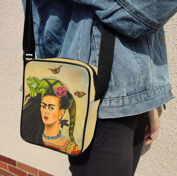 Torba Listonoszka Frida z legwanem – portret inspirowany Fridą Kahlo