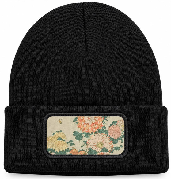 Czapka zimowa Chryzantemy i pszczoła Katsushika Hokusai – czarna