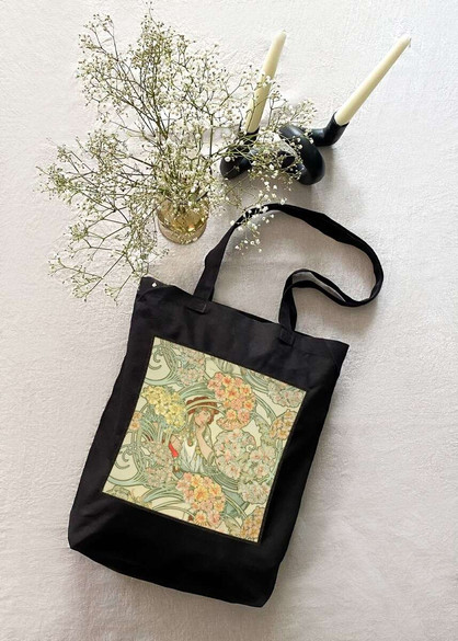 Torba z naszywką Byzantine – projekt tkaniny Alfons Mucha