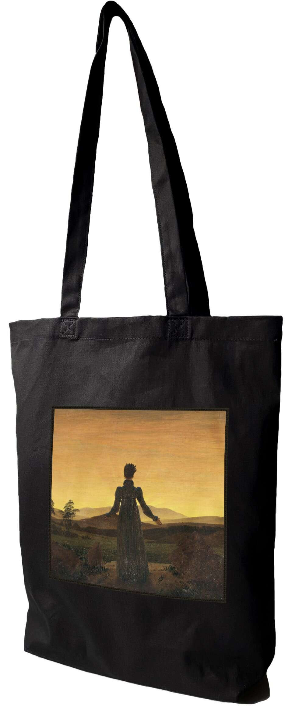 Torba z naszywką Kobieta na tle zachodzącego słońca Caspar David Friedrich, Czarna