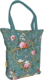 Torba na ramię shopper Projekt tkaniny z gałązkami na niebieskim tle William Kilburn