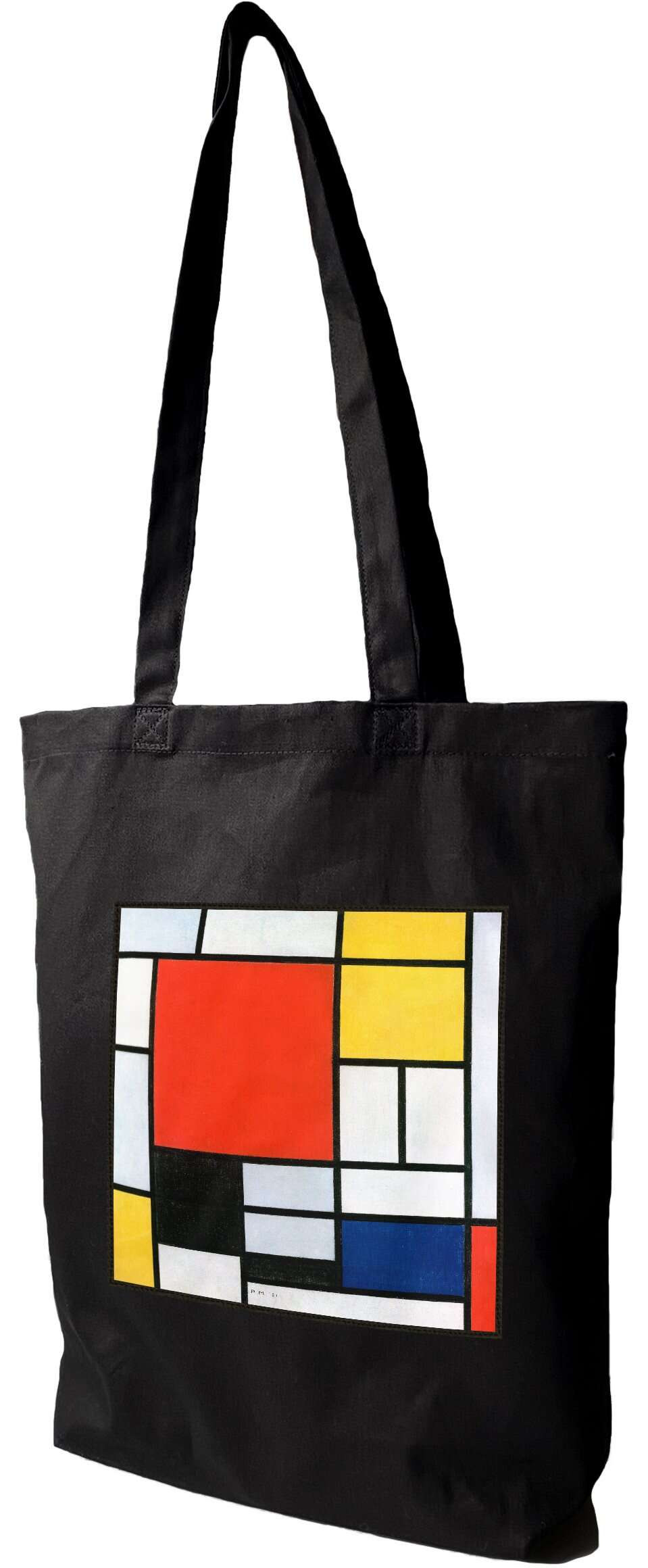Torba z naszywką Kompozycja w czerwieni, żółci, błękicie i czerni Piet Mondrian, Czarna