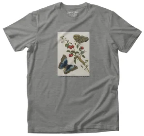 Koszulka z nadrukiem Great Blue Butterflies and Red Fruits Maria Sibylla Merian