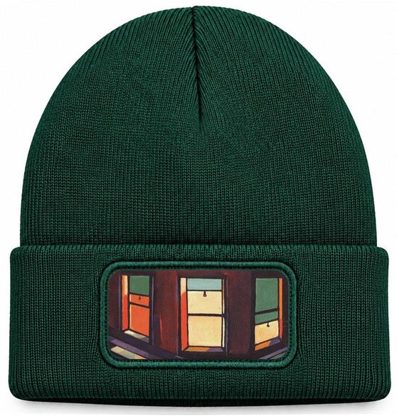 Czapka zimowa Okna nocne Edward Hopper – zielona